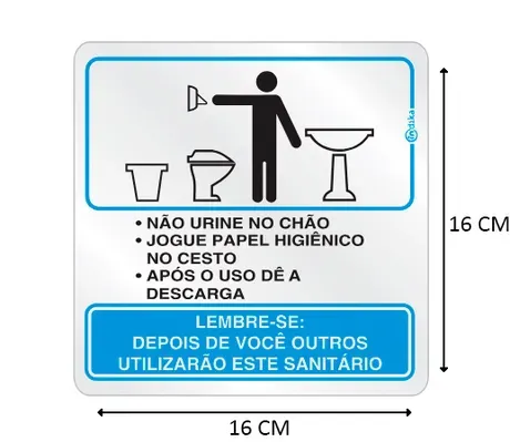 Placa de Sinalização Adesiva em Alumínio Procedimento Sanitário Masculino 16X16 CM