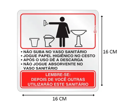 Placa de Sinalização Adesiva em Alumínio Procedimento Sanitário Feminino 16X16 CM