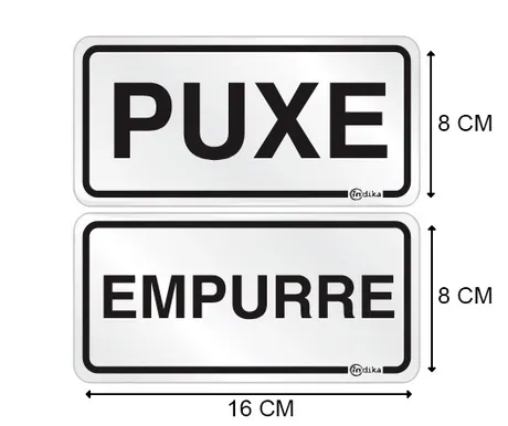 Placa de Sinalização Adesiva em Alumínio Puxe / Empurre 16X16 CM