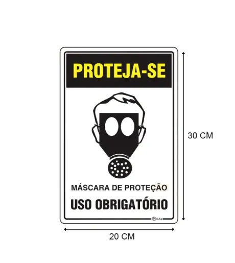 Placa de Sinalização Adesiva em Poliestireno Uso obrigatório de Máscara 20X30 CM