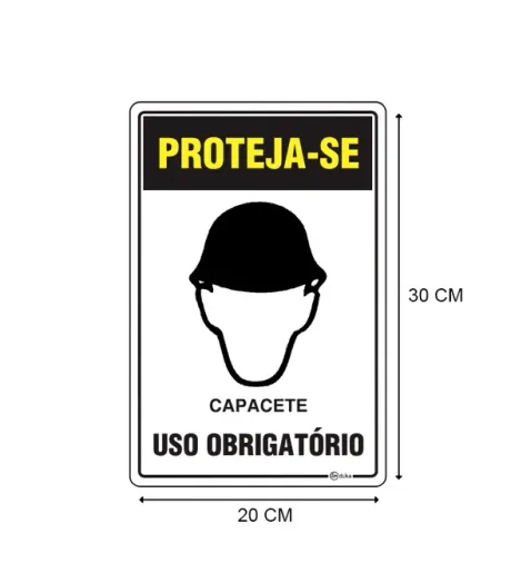 Placa de Sinalização Adesiva em Poliestireno Uso obrigatório de Capacete 20X30 CM