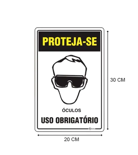 Placa de Sinalização Adesiva em Poliestireno Uso obrigatório de Óculos 20X30 CM