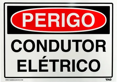 Placa de Sinalização em PVC Perigo Condutor Elétrico 25X35 CM Modelo SP1