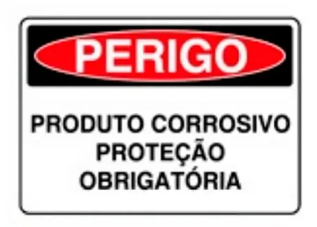 Placa de Sinalização em PVC Perigo Produto Corrosivo Proteção Obrigatória 25X35 CM Modelo SP24