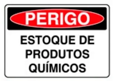 Placa de Sinalização em PVC Perigo Estoque de Produtos Químicos 25X35 CM Modelo SP25