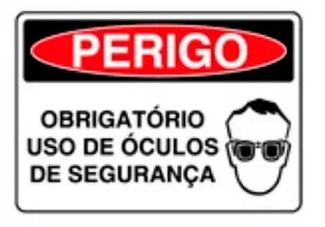 Placa de Sinalização em PVC Perigo Obrigatório Uso de Óculos de Segurança 25X35 CM Modelo SP32