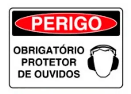 Placa de Sinalização em PVC Perigo Obrigatório Protetor de Ouvidos 25X35 CM Modelo SP34