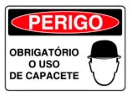 Placa de Sinalização em PVC Perigo Obrigatório o Uso de Capacete 25X35 CM Modelo SP38