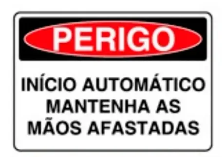 Placa de Sinalização em PVC Perigo Início Automático Mantenha as Mãos Afastadas 25X35 CM Modelo SP50