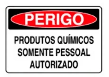 Placa de Sinalização em PVC Perigo Produtos Químicos Somente Pessoal Autorizado 25X35 CM Modelo SP57