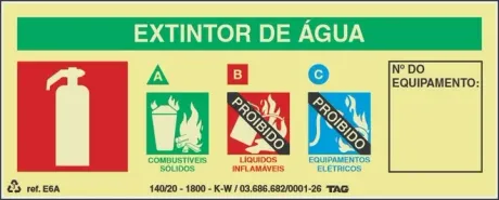 Placa de Sinalização em PVC Indicação Extintor de Água 20X8 CM