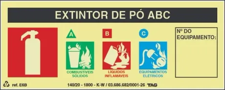 Placa de Sinalização em PVC Indicação Extintor de Pó ABC 20X8 CM