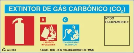 Placa de Sinalização em PVC Indicação Extintor de Gás Carbônico 20X8 CM