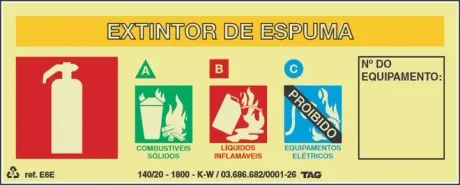 Placa de Sinalização em PVC Indicação Extintor de Espuma 20X8 CM