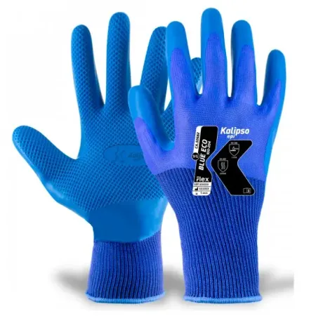 Luva de Proteção Kalipso Ecológica Blue Eco Em Poliéster e Borracha Natural na Palma CA 50682