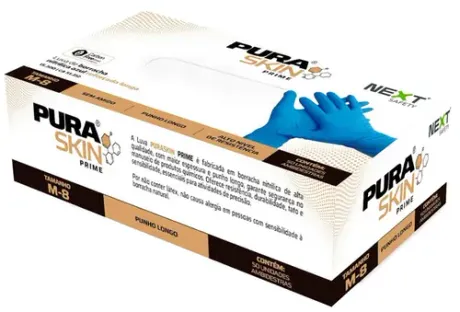 Luva Nitrílica Descartável Next Safety Puraskin Prime Azul Maior Espessura, Resistência e Punho Alongado 50 Unidades CA 51312