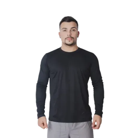 Camiseta de Manga Longa Proteção UV50 + Em Poliéster na Cor Preta Leve E Confortável