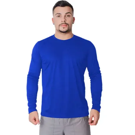 Camiseta de Manga Longa Proteção UV50 + Em Poliéster na Azul Royal Leve E Confortável