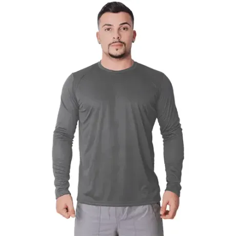 Camiseta de Manga Longa Proteção UV50 + Em Poliéster na Cor Cinza Leve E Confortável