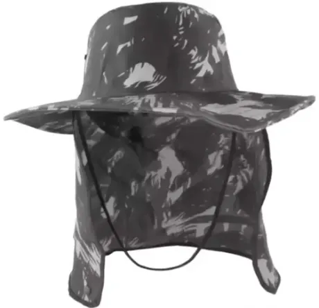 Chapéu Pescador Com Proteção na Nuca Com Proteção Uv Camuflado Preto e Cinza