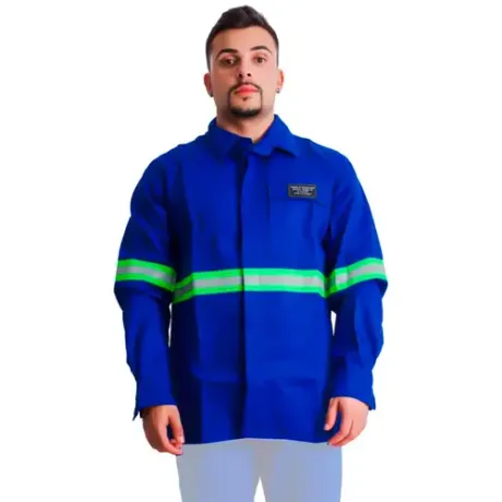 Camisa Eletricista  Nr10 Risco 2 Atpv: 10,0 Maicol  Azul Royal e Refletivo Verde Ca 44108