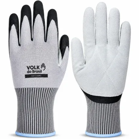 Luva Cut Couro Volk Anticorte HPPE Palma em Couro EN 388 4X44E 10.13.070.66 CA 51.413