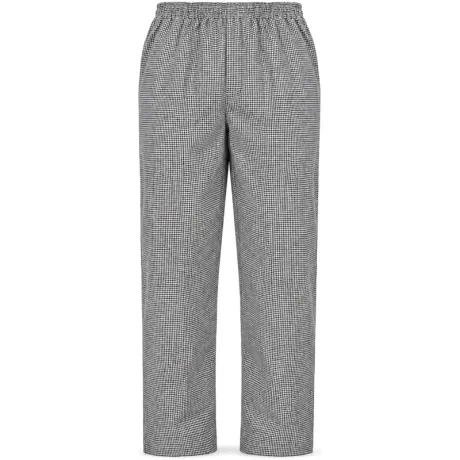 Calça Carijó Xadrez Pied de Poule Cozinheiro Chef Gastronomia Cozinha Industrial Profissional Unissex Elástico Total 2 Bolsos 75% Poliéster 25% Algodão